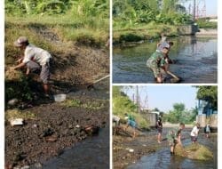 Maksimalkan Pasokan Air Pertanian, Babinsa Karangsari Dan Poktan Margomulyo Bersihkan Saluran Irigasi