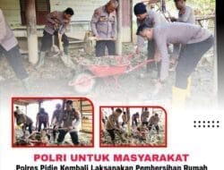 Polres Pidie Kembali Laksanakan Pembersihan Rumah Warga Terdampak Banjir di Kembang Tanjung