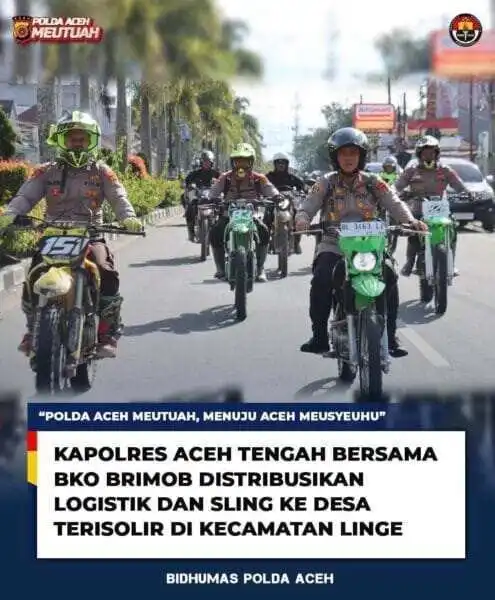 Kapolres Aceh Tengah Bersama BKO Brimob Distribusikan Logistik dan Sling ke Desa Terisolir di Kecamatan Linge
