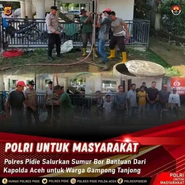 Polres Pidie Salurkan Sumur Bor Bantuan Kapolda Aceh untuk Warga Gampong Tanjong 
