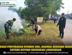 Cegah Penyebaran Nyamuk DBD, Babinsa Bersama Warga Gotong Royong Bersihkan Lingkungan