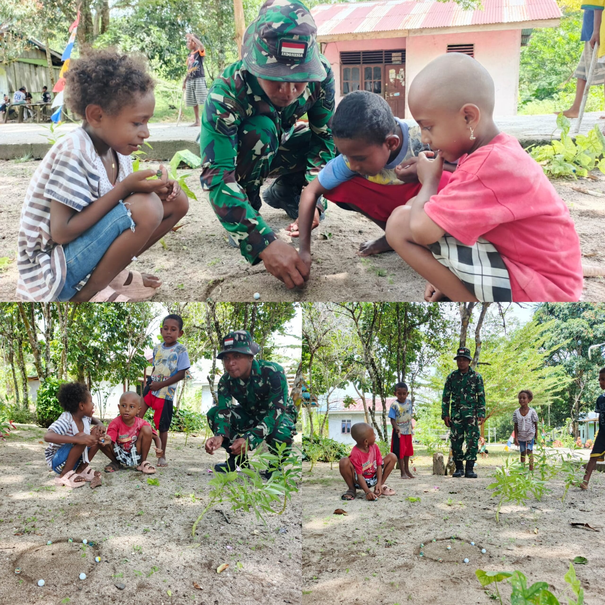 Bermain Kelereng Bersama Anak-Anak di Lokasi TMMD Ke-128 Kodim 1801/Manokwari Bermain Kelereng Bersama Anak-Anak di Lokasi TMMD Ke-128 Kodim 1801/Manokwari