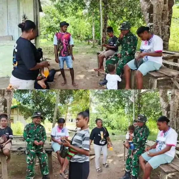 Jalin Komsos Dengan Mama-Mama, Anggota Satgas TMMD Makan Pinang Bersama Warga