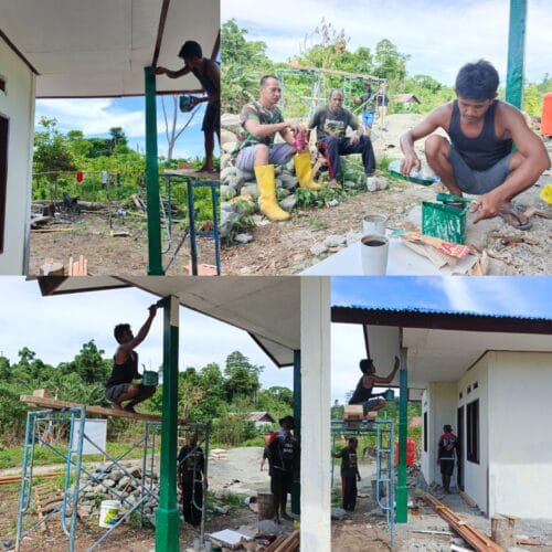 Pengecatan Tiang Teras RTLH, Satgas TMMD Ke-128 Kodim 1801/Manokwari Utamakan Kerapian