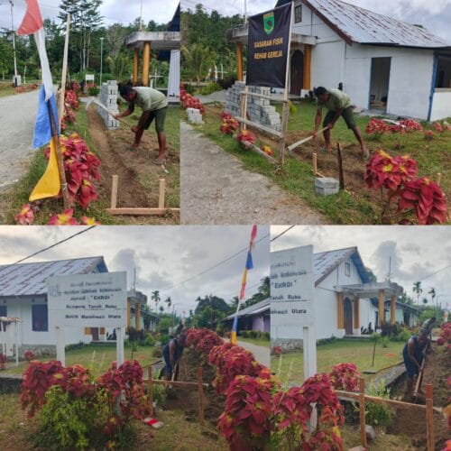 Penggalian Pondasi Pagar Gereja GPkAI Jemaat Erroi Mulai Dikerjakan Satgas TMMD Ke-128 Kodim 1801/Manokwari