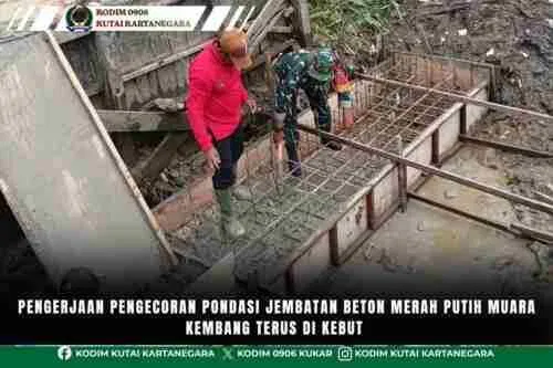 Pengerjaan Pengecoran Pondasi Jembatan Beton Merah Putih Muara Kembang Terus Di Kebut