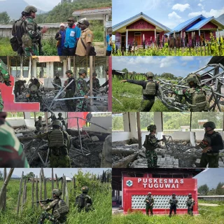 Bangkitkan Harapan Pelayanan Kesehatan, Satgas HABEMA Yonif 2 Marinir Bersihkan Puskesmas Tuguwai yang Lama Tidak Beroperasi
