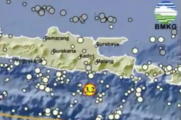 Gempa Magnitudo 3,2 Berpusat di Laut Selatan Kabupaten Malang