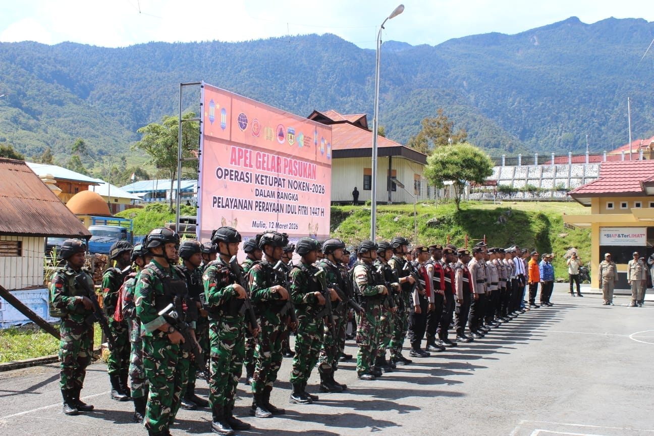 Kodim 1714/Puncak Jaya Turun Hadir Bersama Apel Gelar Pasukan TNI/Polri, Satgas dan Apintel Pada Operasi Ketupat Noken 2026